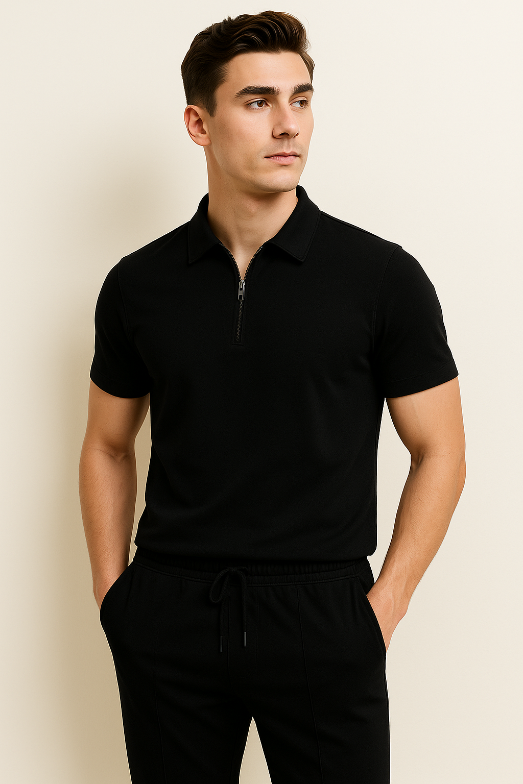 Casual Men's Polo and Trousers Set – Black