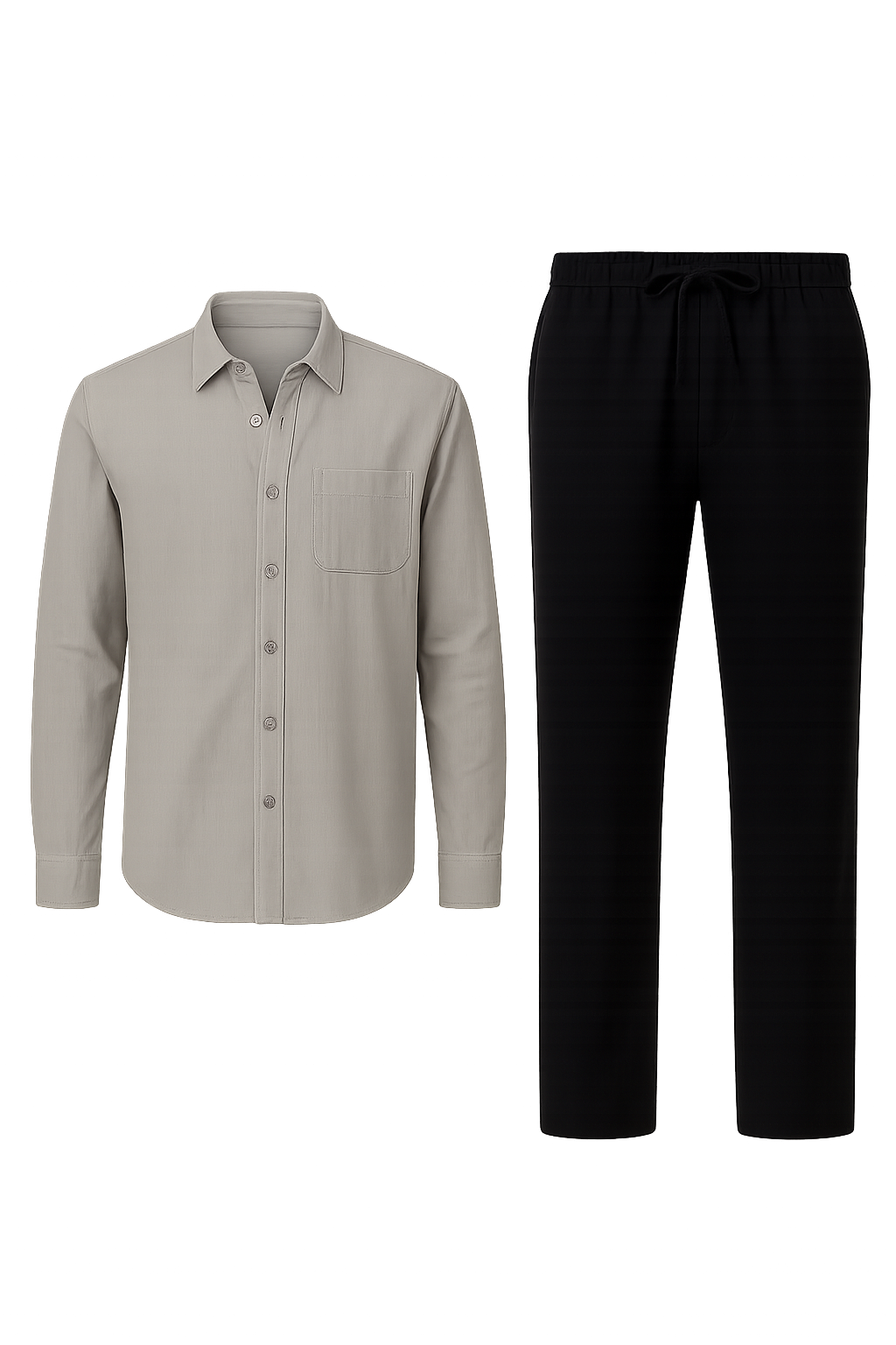 Classic Men's Linen Shirt and Trouser Set - Gray-Black