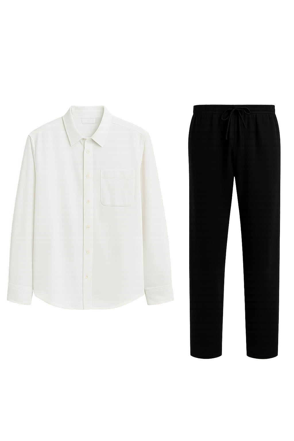 Classic Men's Linen Shirt and Trouser Set - White-Black