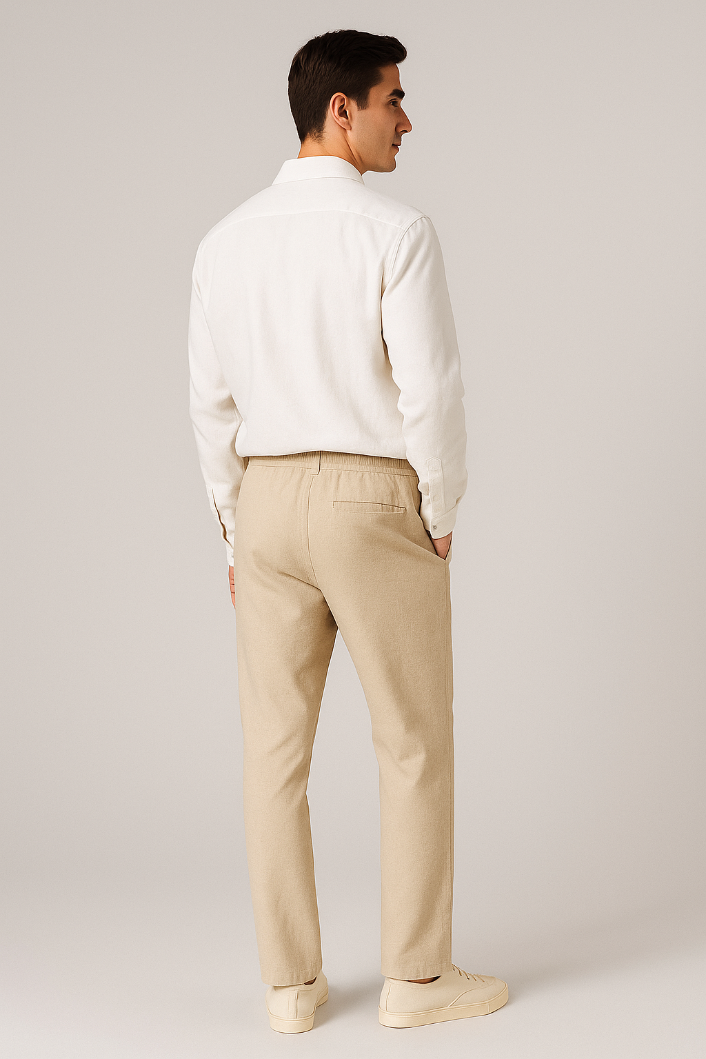 Classic Men's Linen Shirt and Trouser Set - White-Beige