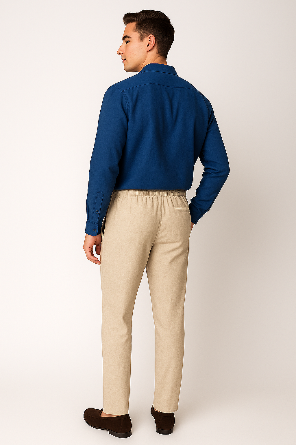 Classic Men's Linen Shirt and Trouser Set - Blue-Beige