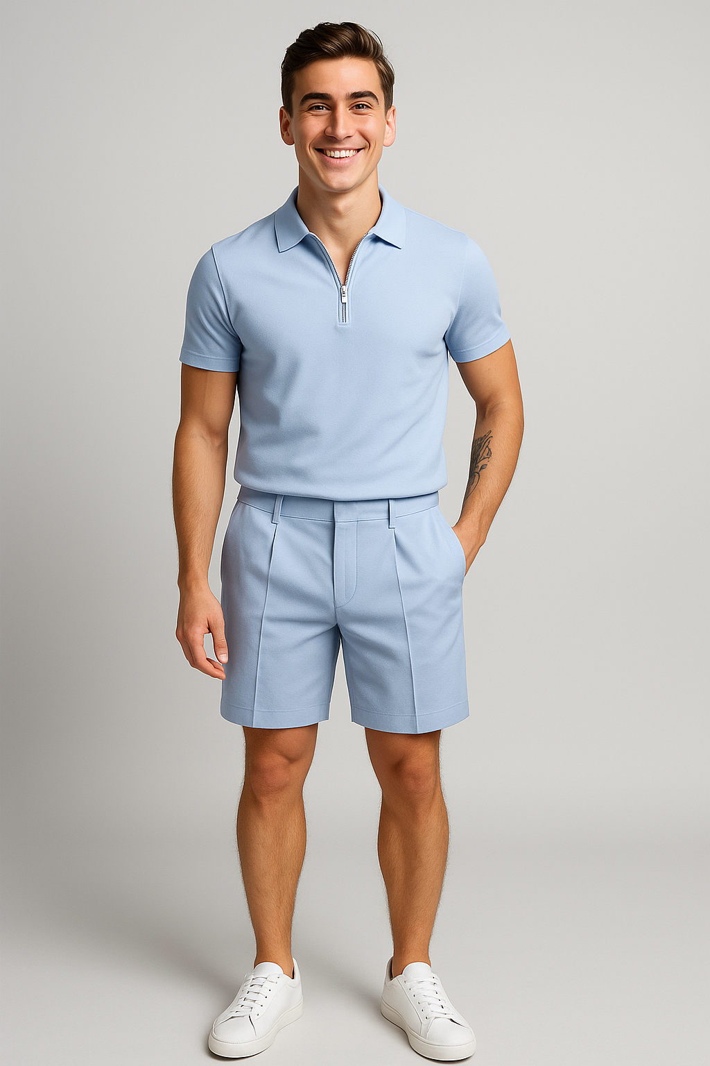 Men’s Polo and Shorts Summer Set Light Blue
