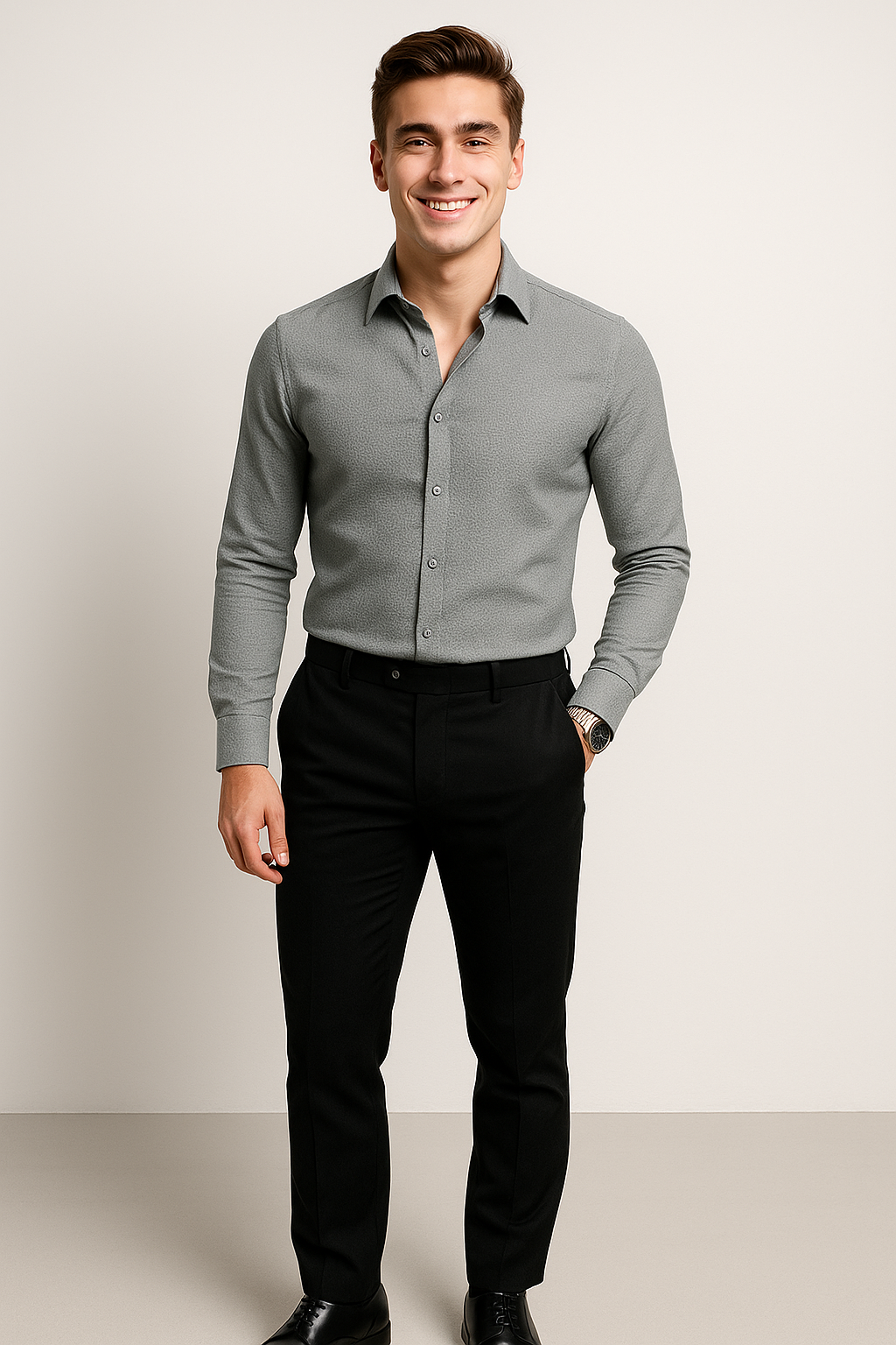 Business Men’s Classic Shirt – Light Gray