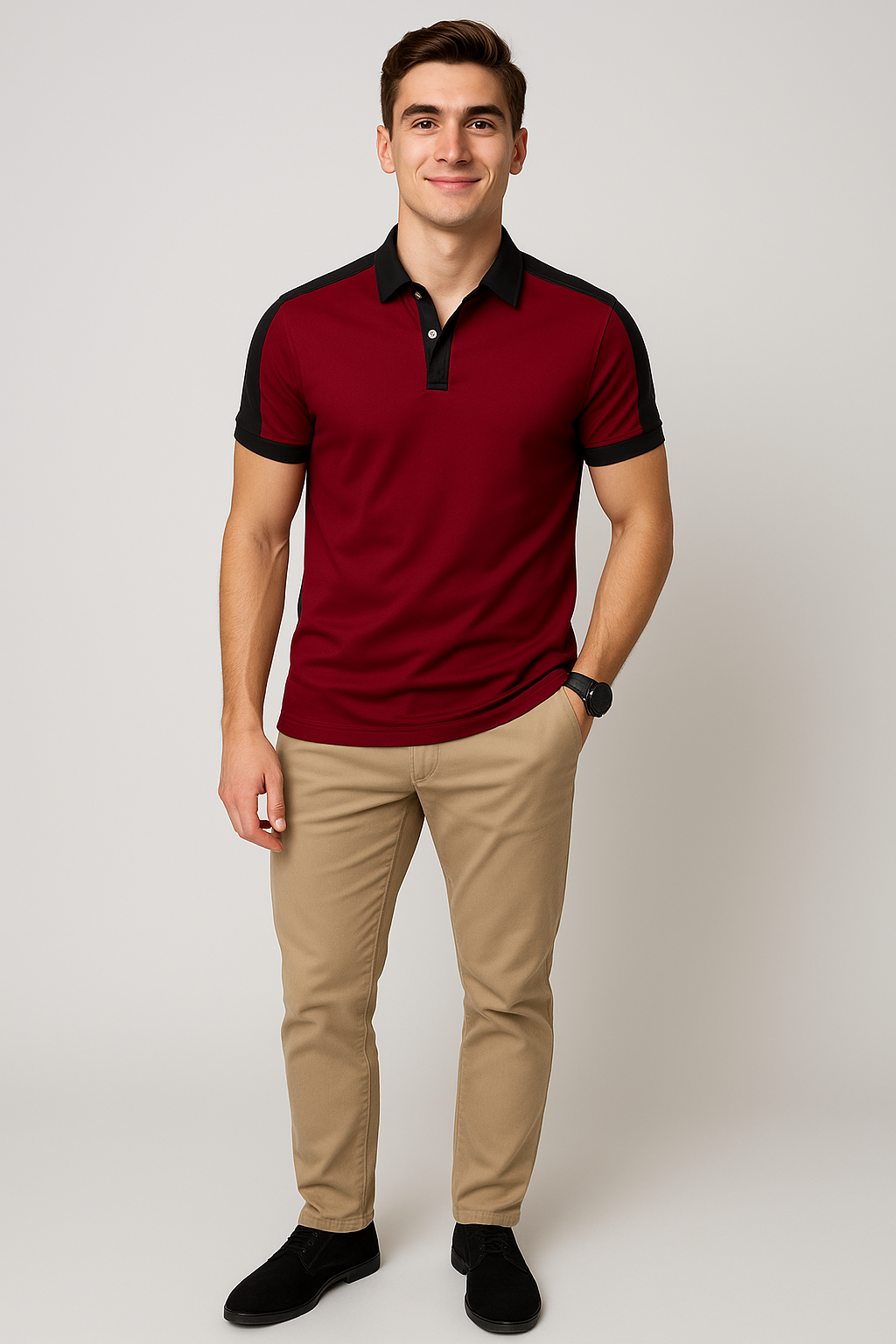 Elegant Men’s Short Sleeve Business Polo Shirt – Red