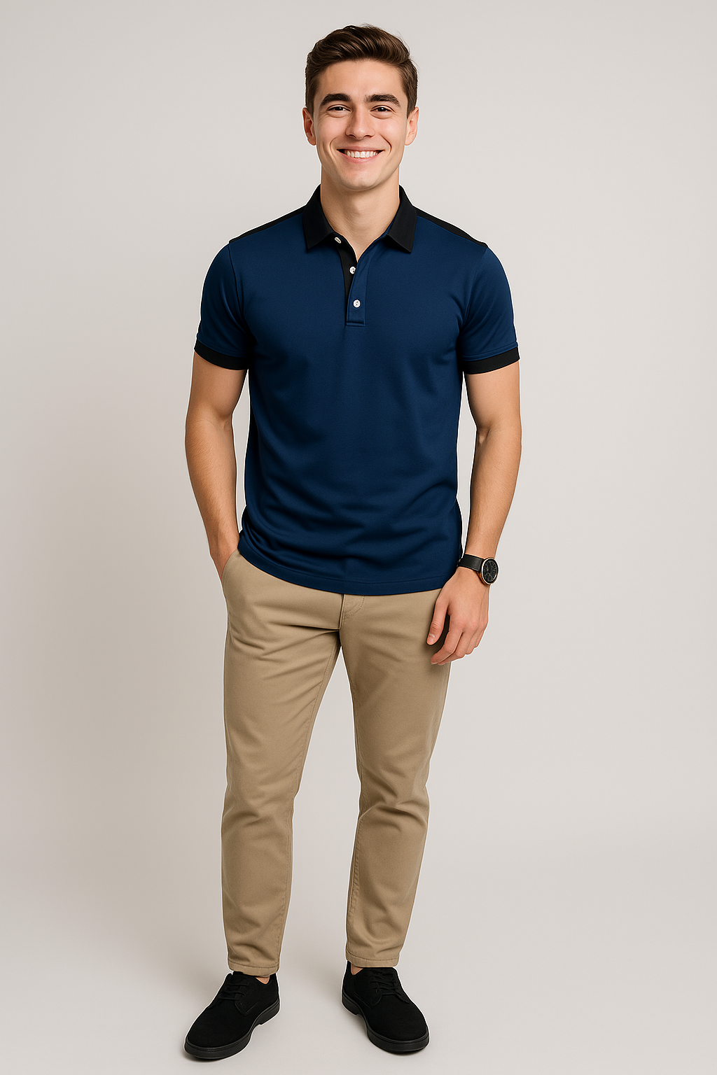 Elegant Men’s Short Sleeve Business Polo Shirt – Blue