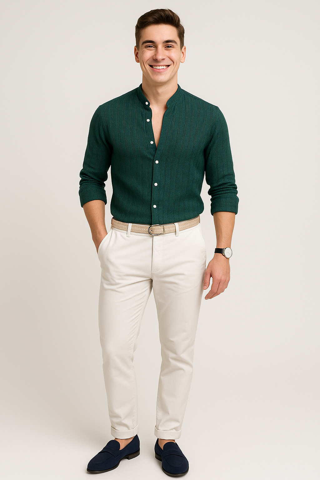 Elegant Men's Short Sleeve Shirt – Green