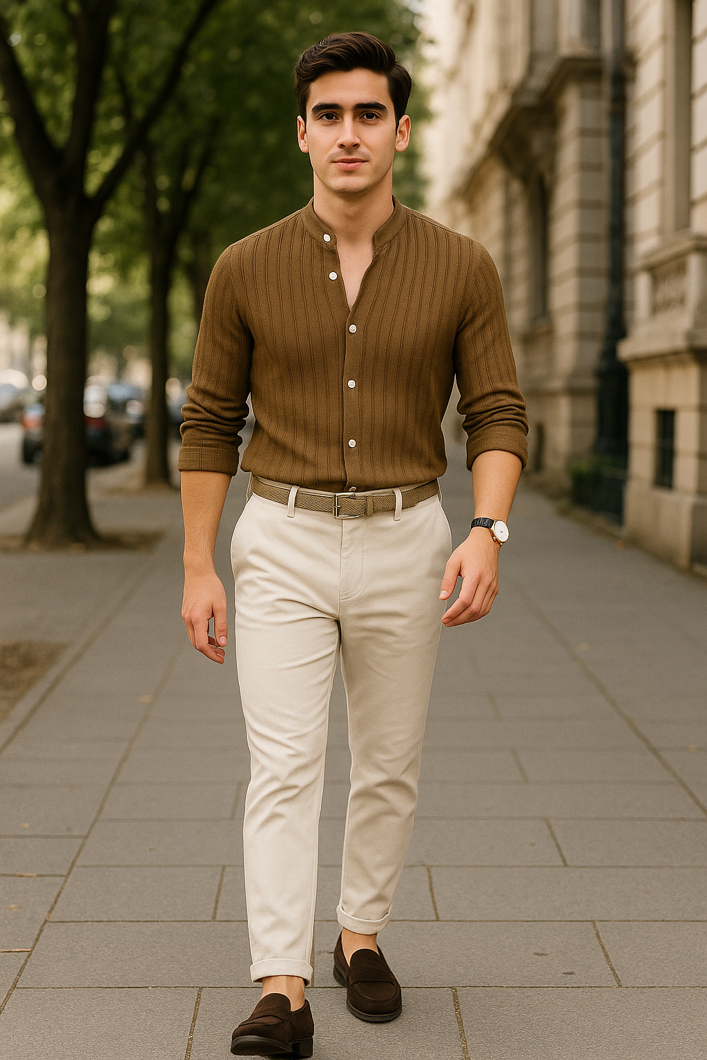 Elegant Men's Short Sleeve Shirt – Dark Brown