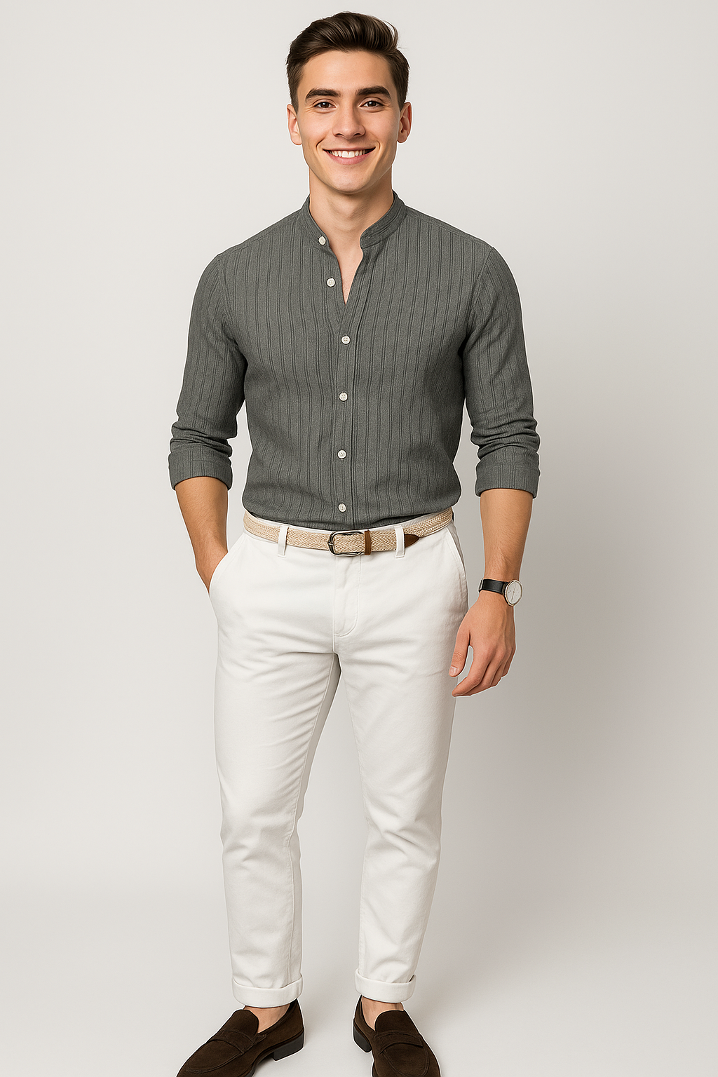 Elegant Men's Short Sleeve Shirt – Gray