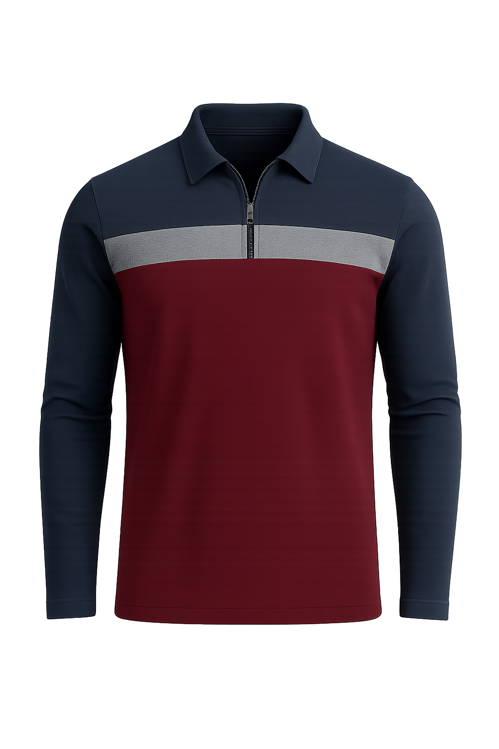 Retro Style Men’s Long Sleeve Polo Shirt – Burgundy