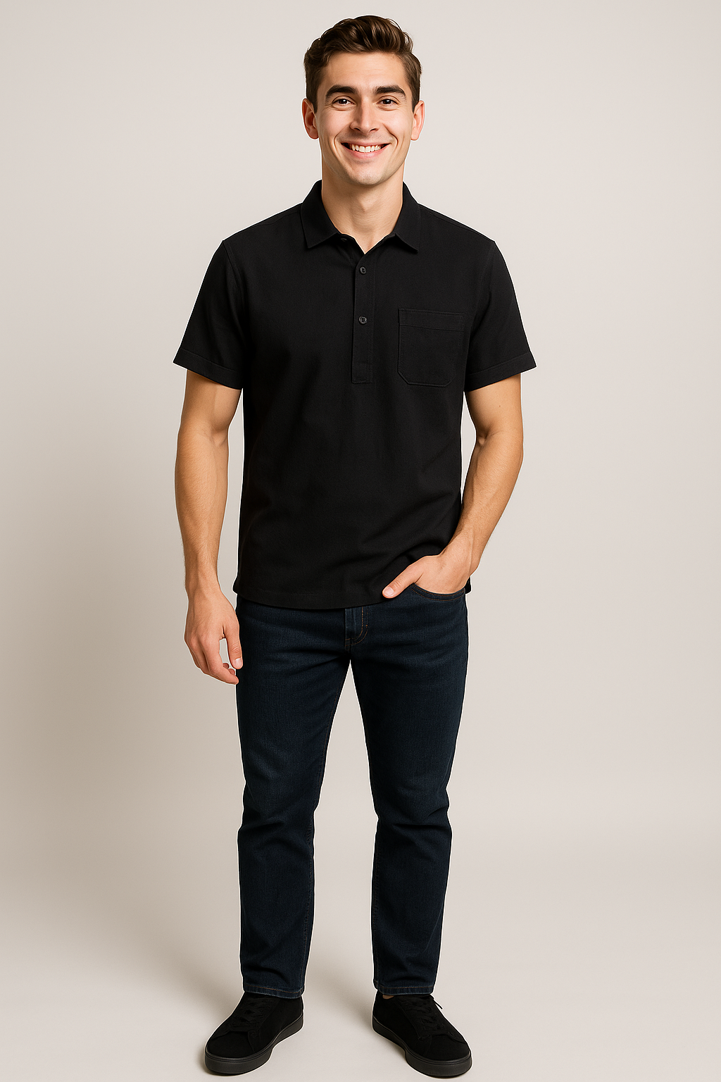 Classic Summer Men’s Linen Polo Shirt – Black