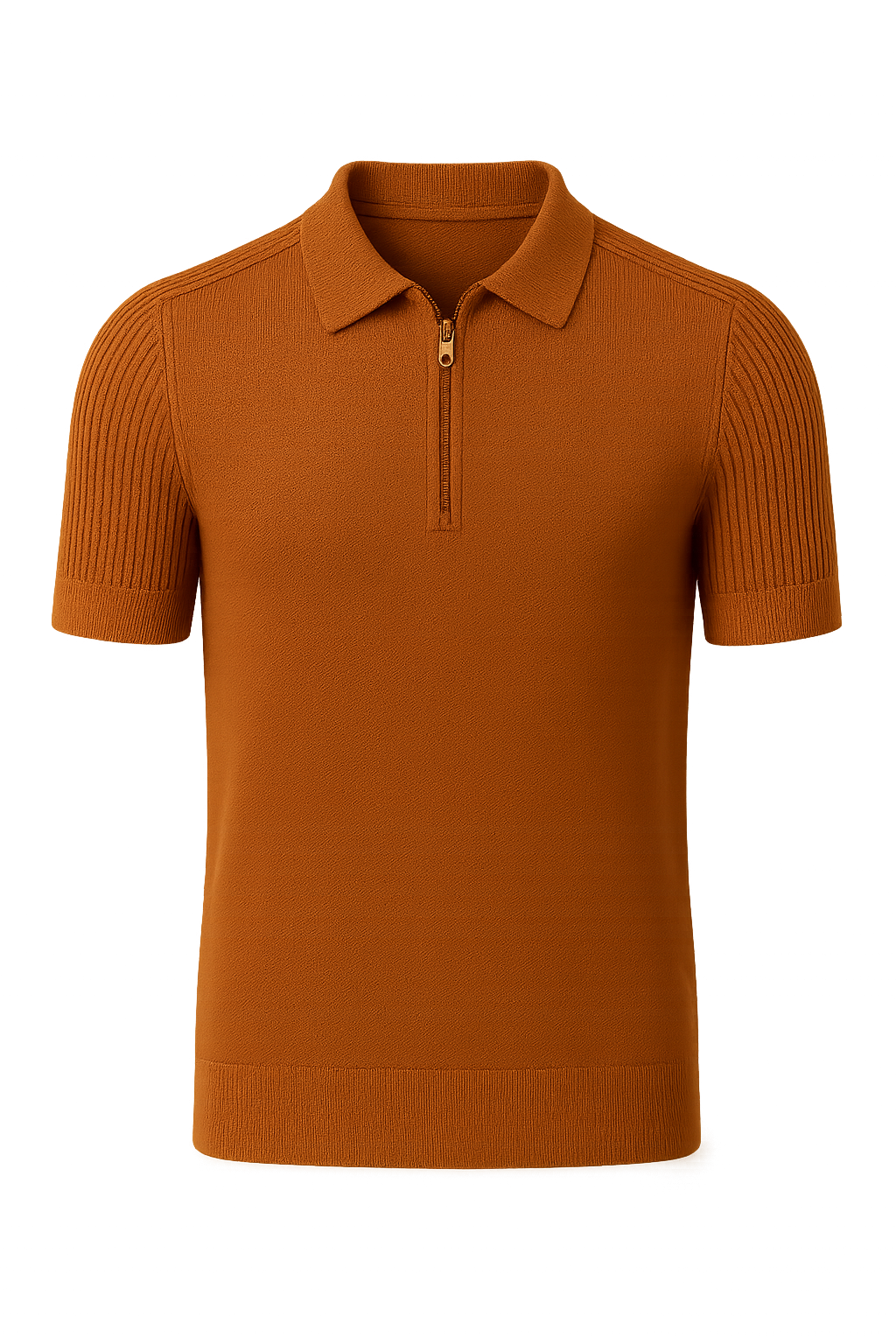 Casual Men’s Zip Collar Polo Shirt – Brown