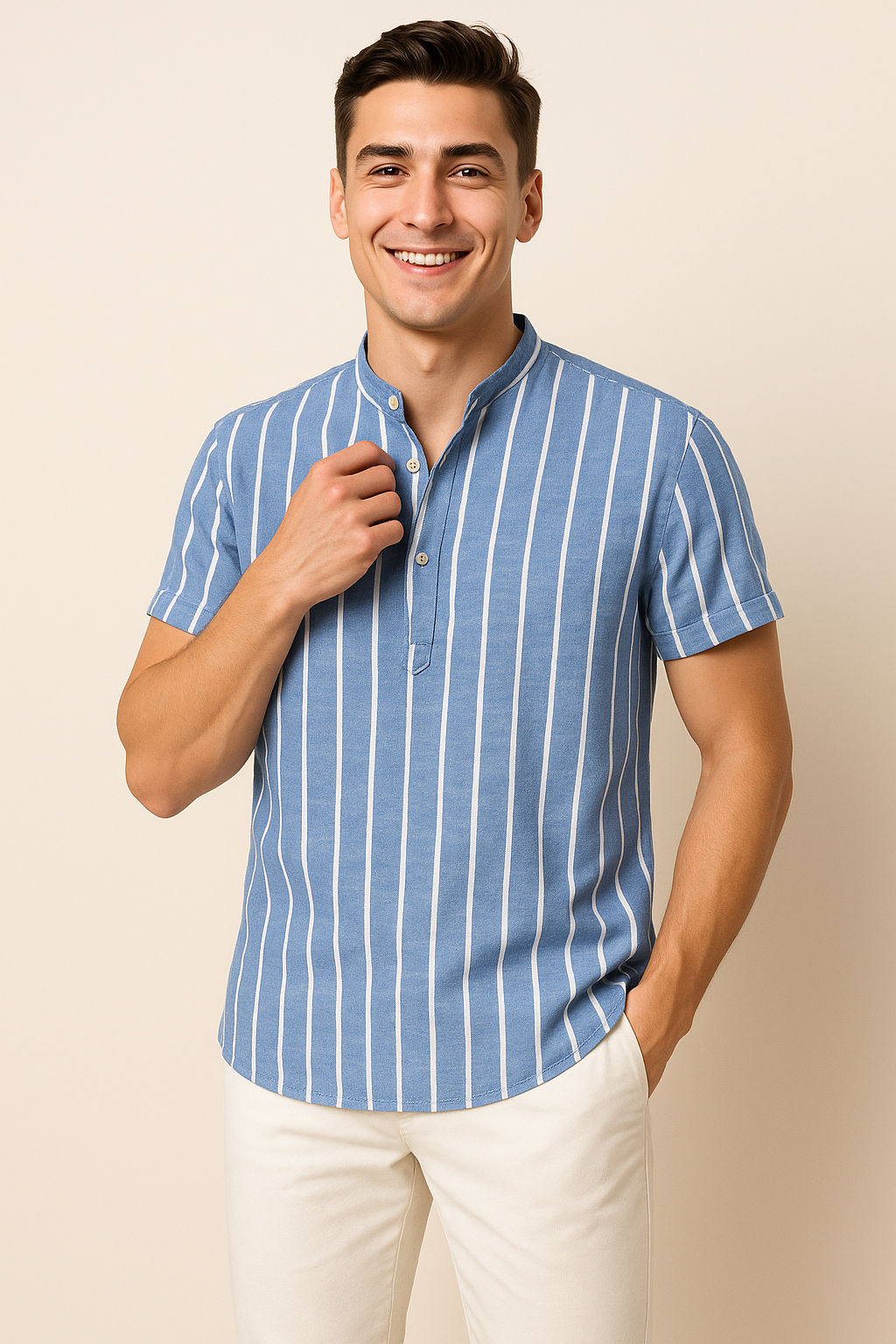 Men’s Striped Polo Shirt-Hybrid – Casual Elegance with Shirt Collar Blue