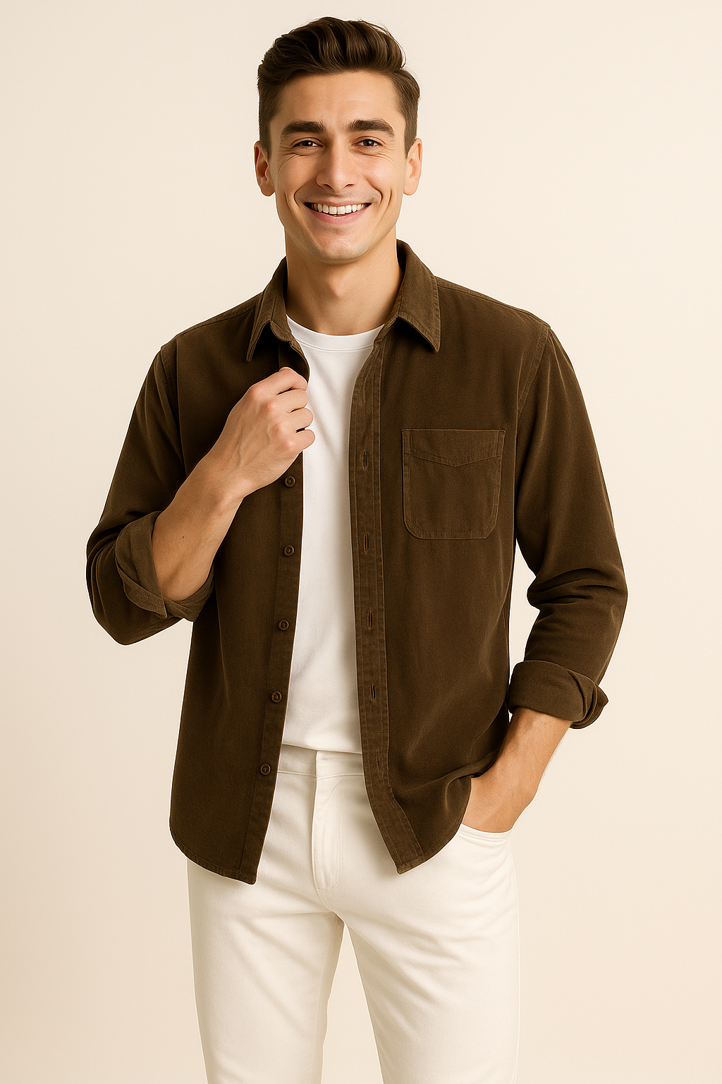 Men’s Retro Corduroy Shirt – Brown