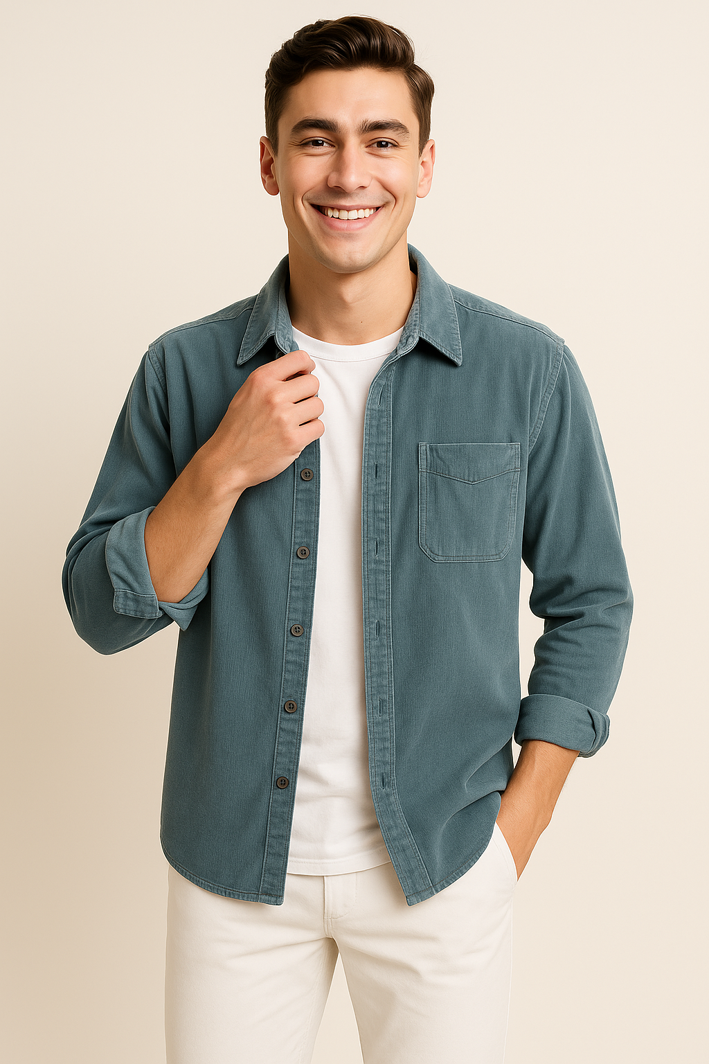 Men’s Retro Corduroy Shirt – Light Blue