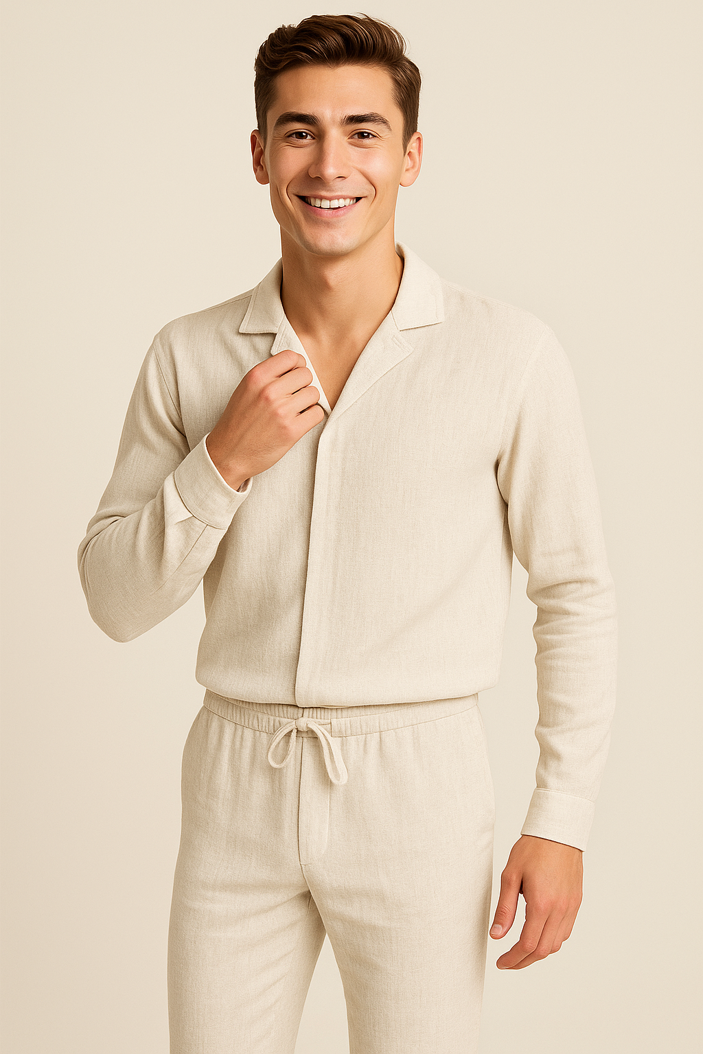 Casual Men's Linen Set – Beige