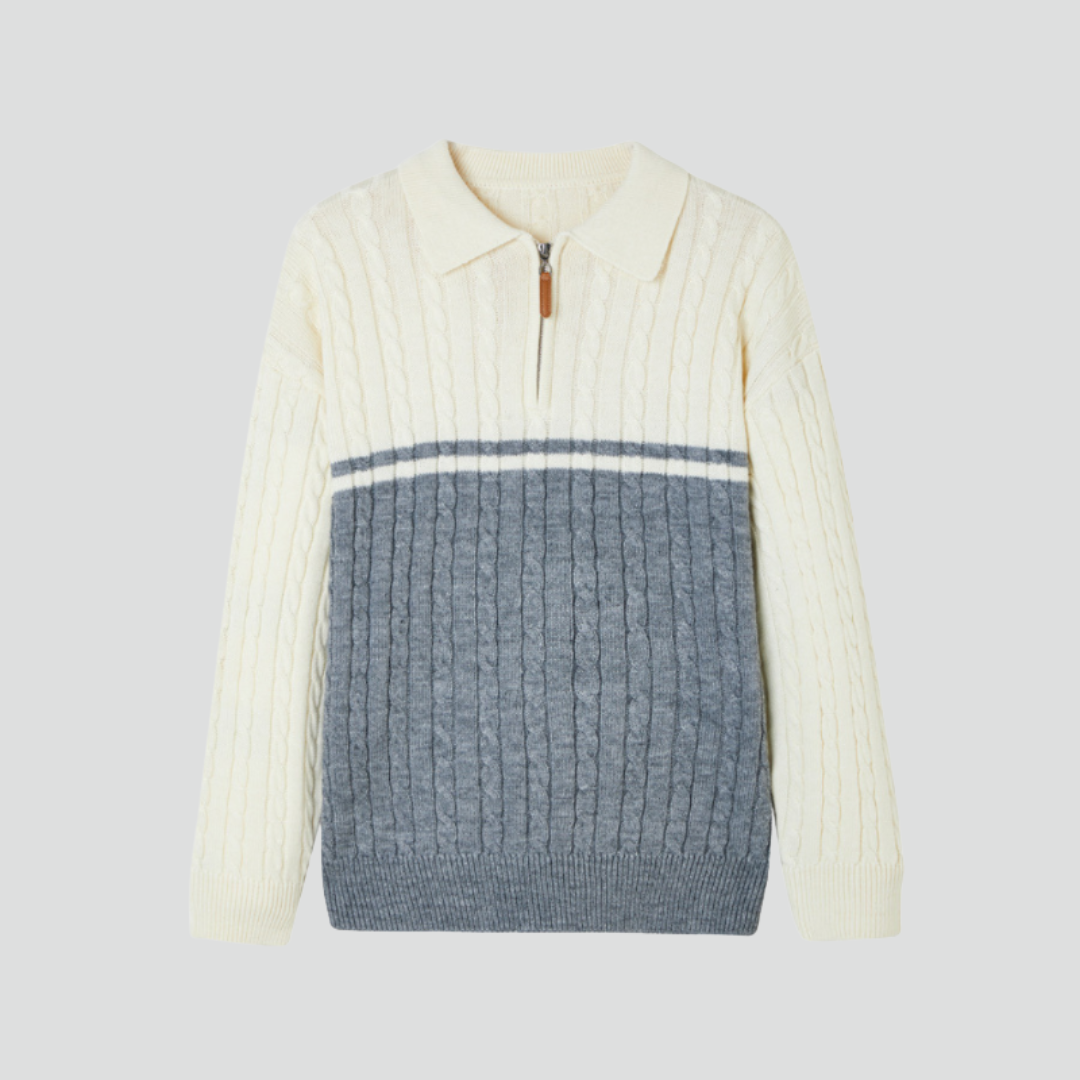 Men’s Multicolored Sweater – Two-Tone Knit Design & Classic Half-Zip Detail
