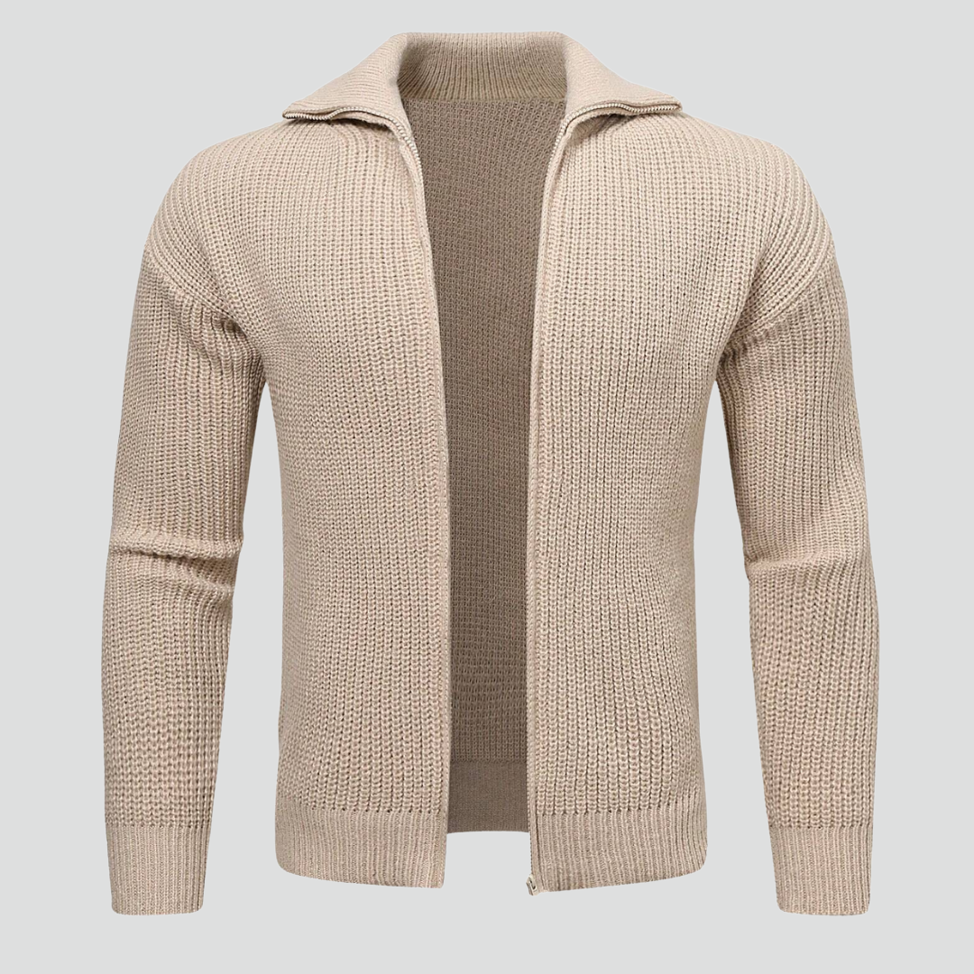 Men’s Turtleneck Zip-Up Sweater – Ribbed Texture & Modern Relaxed Fit