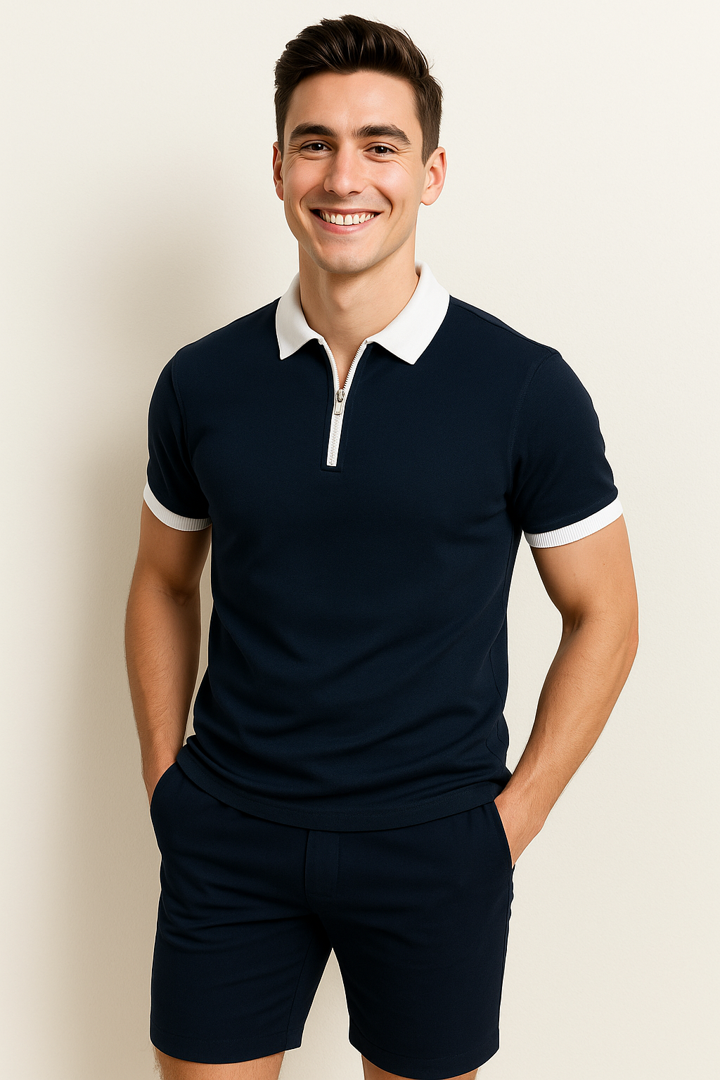 Stylish Men's Set for Summer Blue-white
