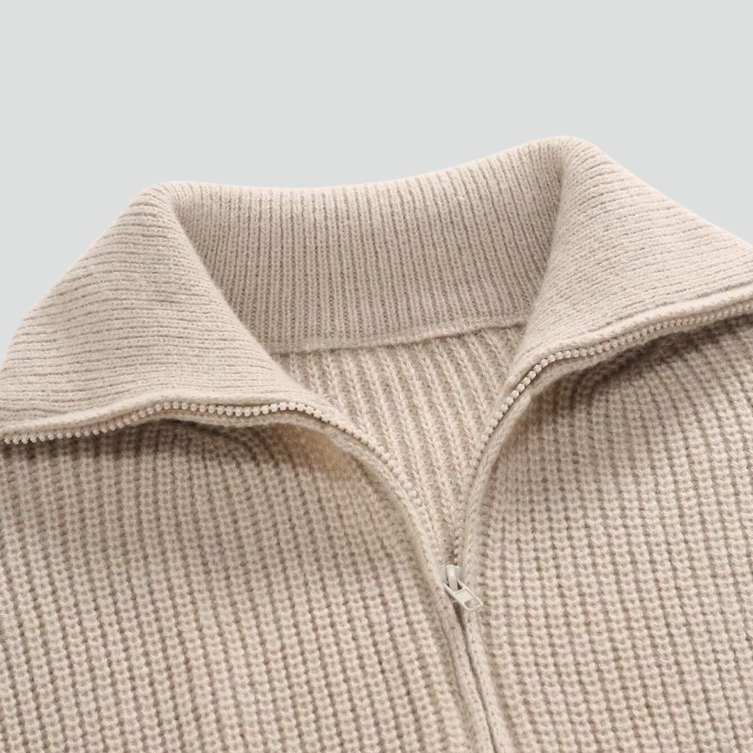 Men’s Turtleneck Zip-Up Sweater – Ribbed Texture & Modern Relaxed Fit