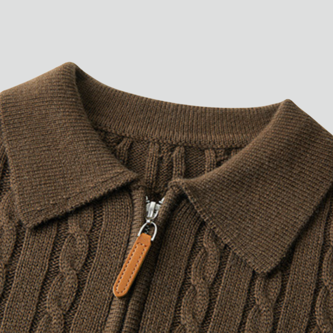Men’s Multicolored Sweater – Two-Tone Knit Design & Classic Half-Zip Detail