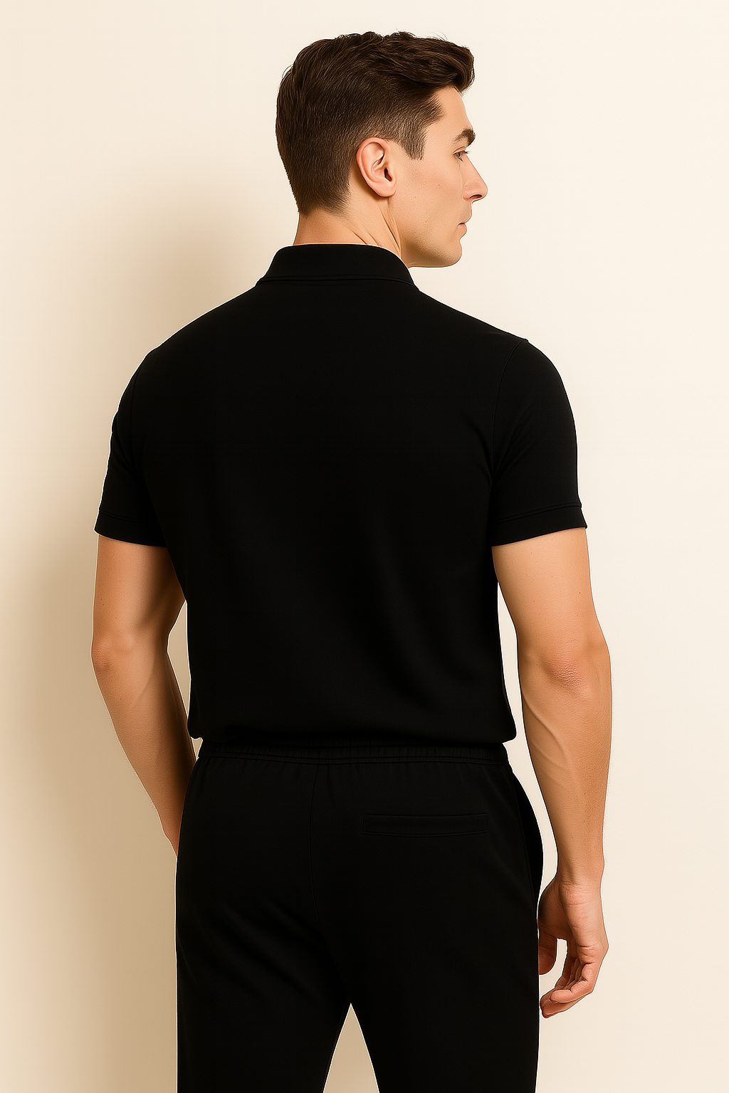 Casual Men's Polo and Trousers Set – Black