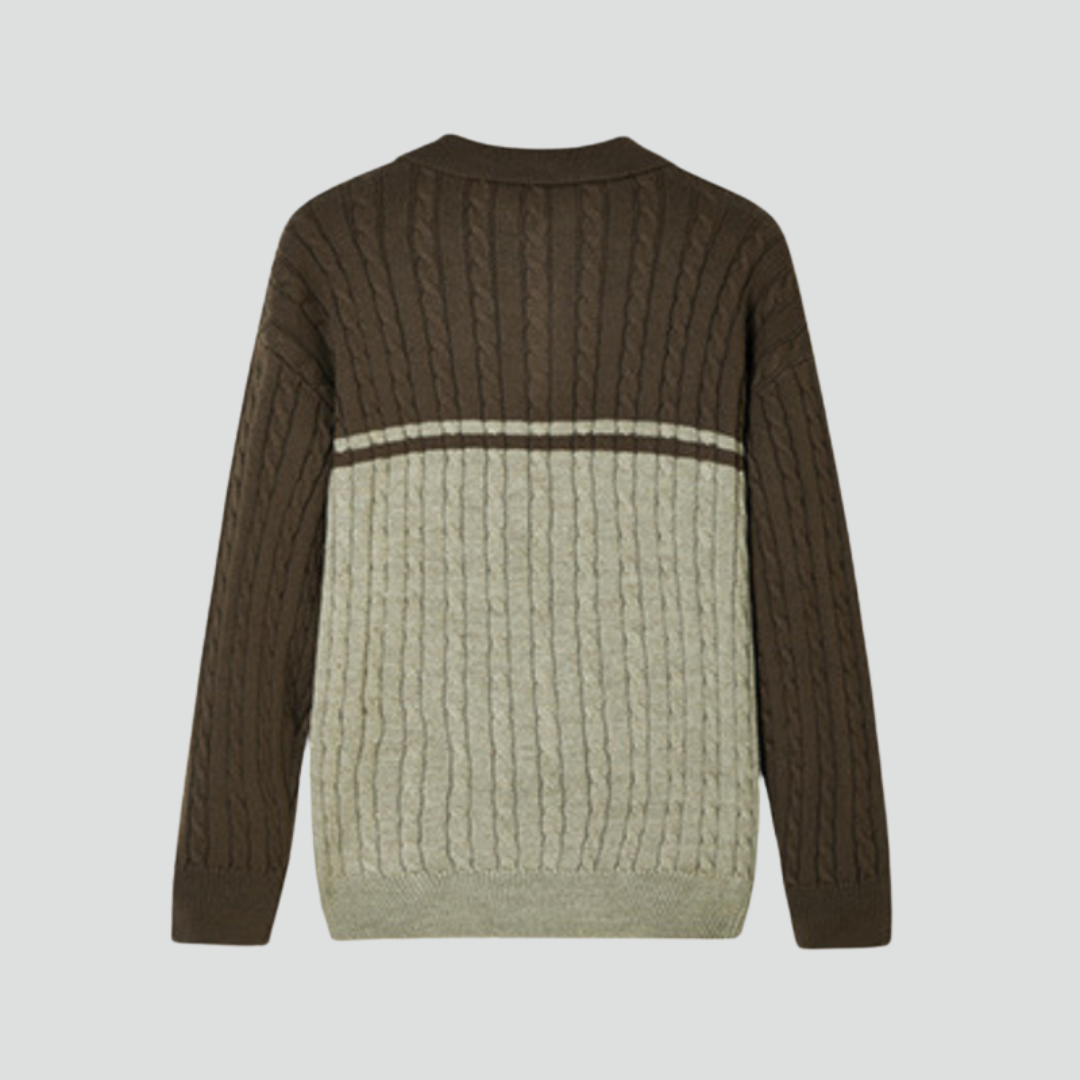 Men’s Multicolored Sweater – Two-Tone Knit Design & Classic Half-Zip Detail