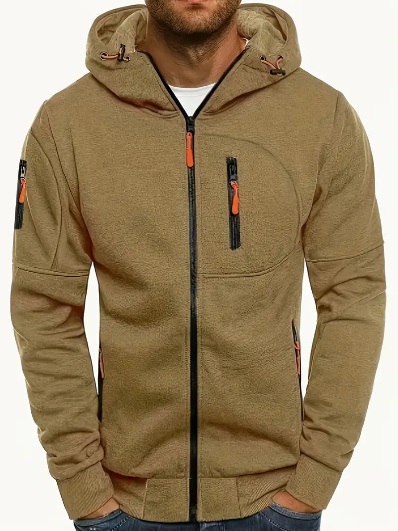Men's Classic Hoodie with Zipper - Khaki