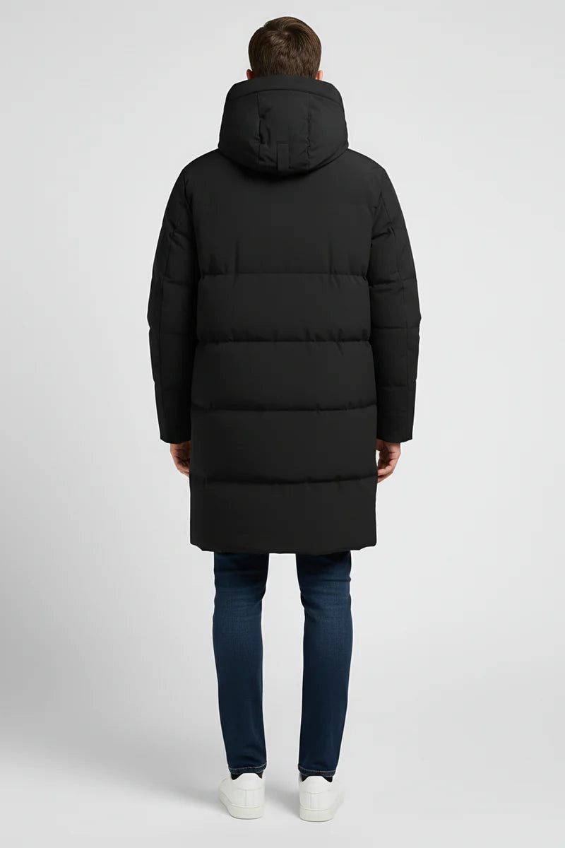Men’s Long Hooded Puffer Jacket – Functional Warmth & Contemporary Appeal