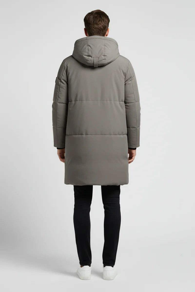 Men’s Long Hooded Puffer Jacket – Functional Warmth & Contemporary Appeal