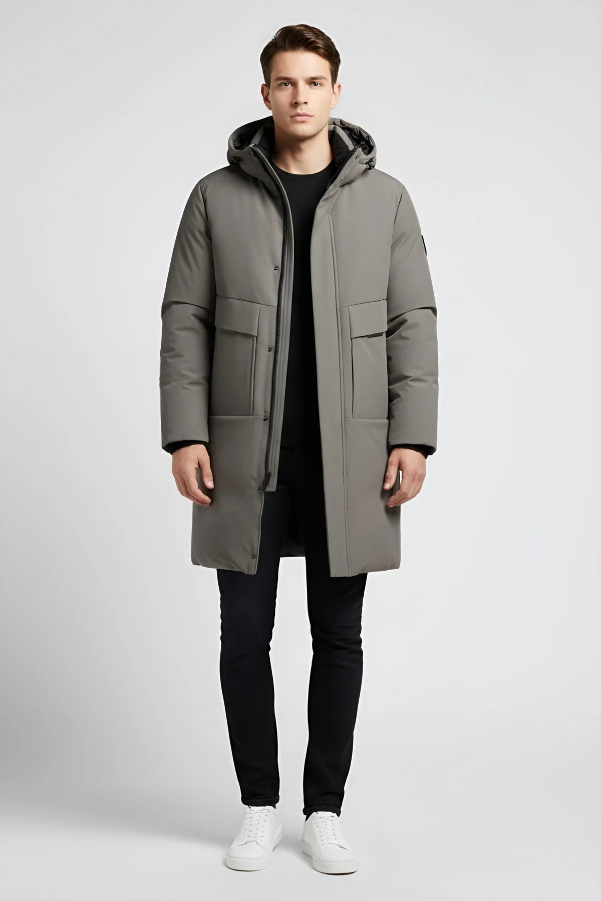 Men’s Long Hooded Puffer Jacket – Functional Warmth & Contemporary Appeal