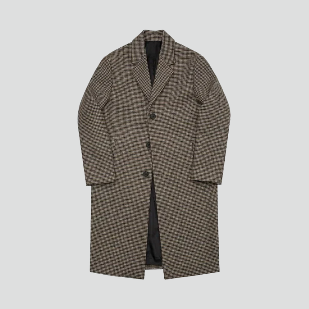 Men’s Classic Coat – Checked Pattern & Refined Long Silhouette