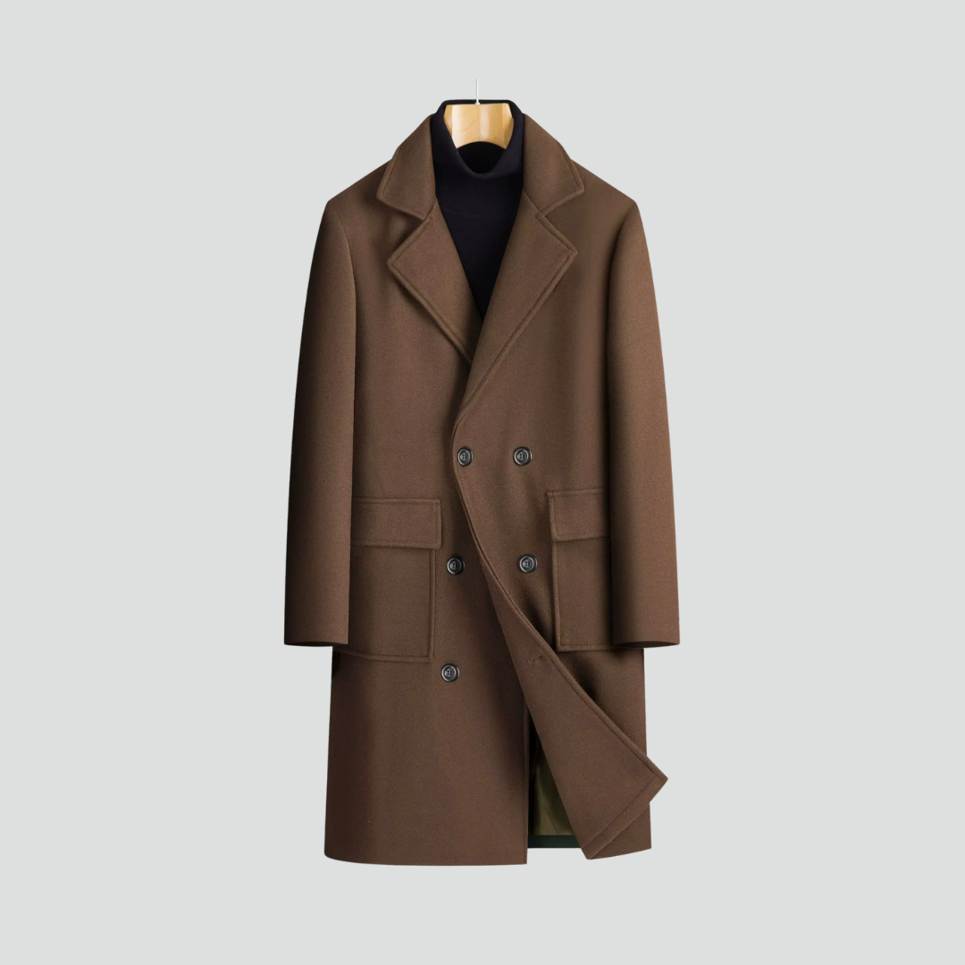 Men’s Elegant Coat – Double-Breasted Design & Classic Camel Tone