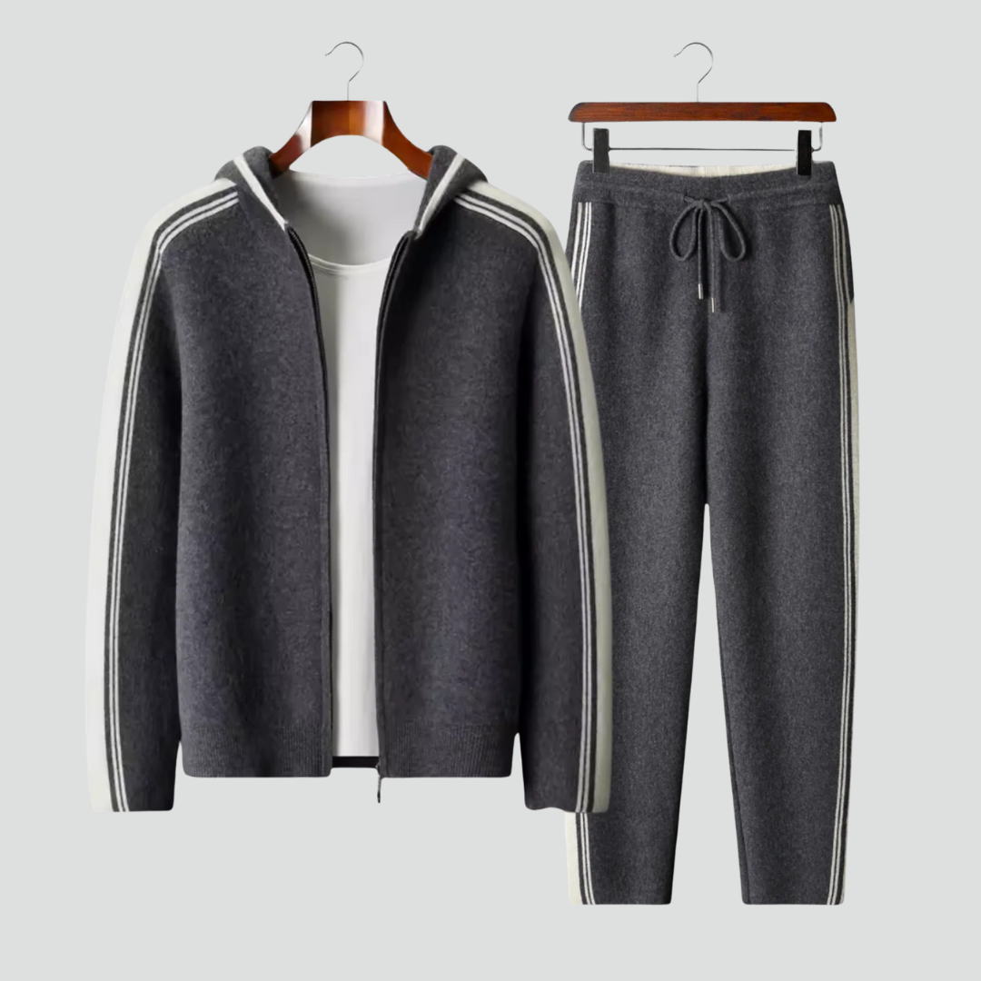 Men’s Tracksuit Set – Zip Hoodie & Stripe Pants