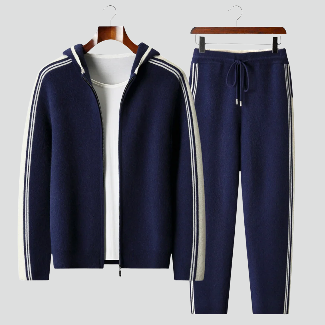 Men’s Tracksuit Set – Zip Hoodie & Stripe Pants