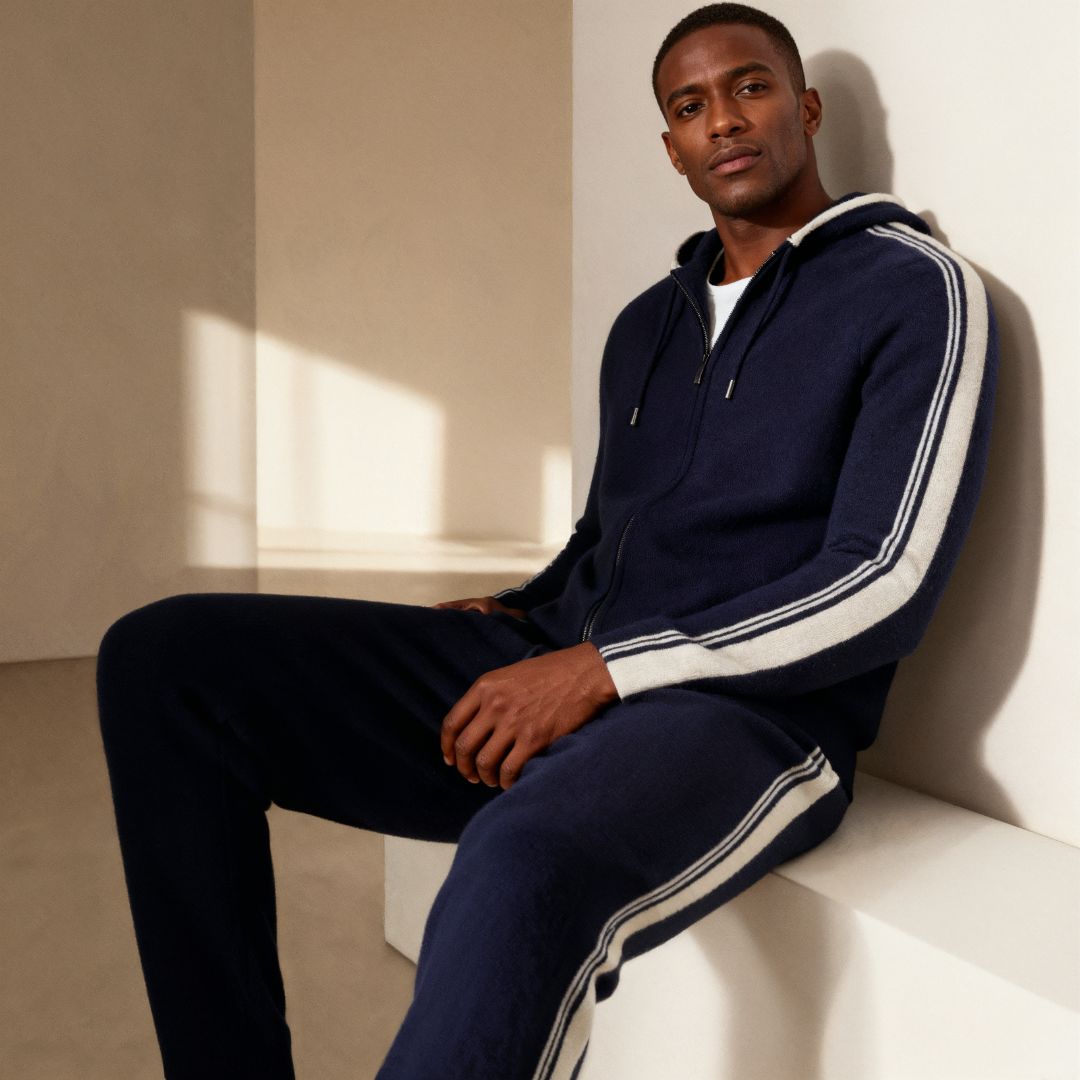 Men’s Tracksuit Set – Zip Hoodie & Stripe Pants