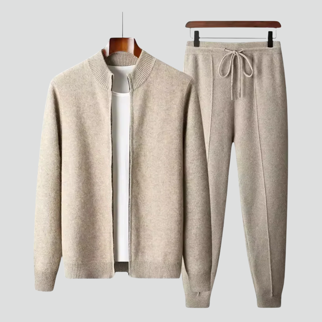 Men’s Two-Piece Set – Refined Knit Jacket & Drawstring Pants