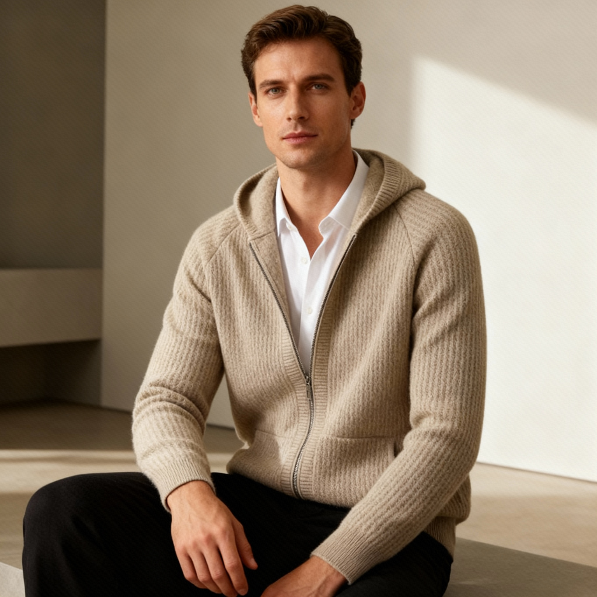 Men’s Zipper Hoodie – Textured Knit Design & Refined Everyday Look