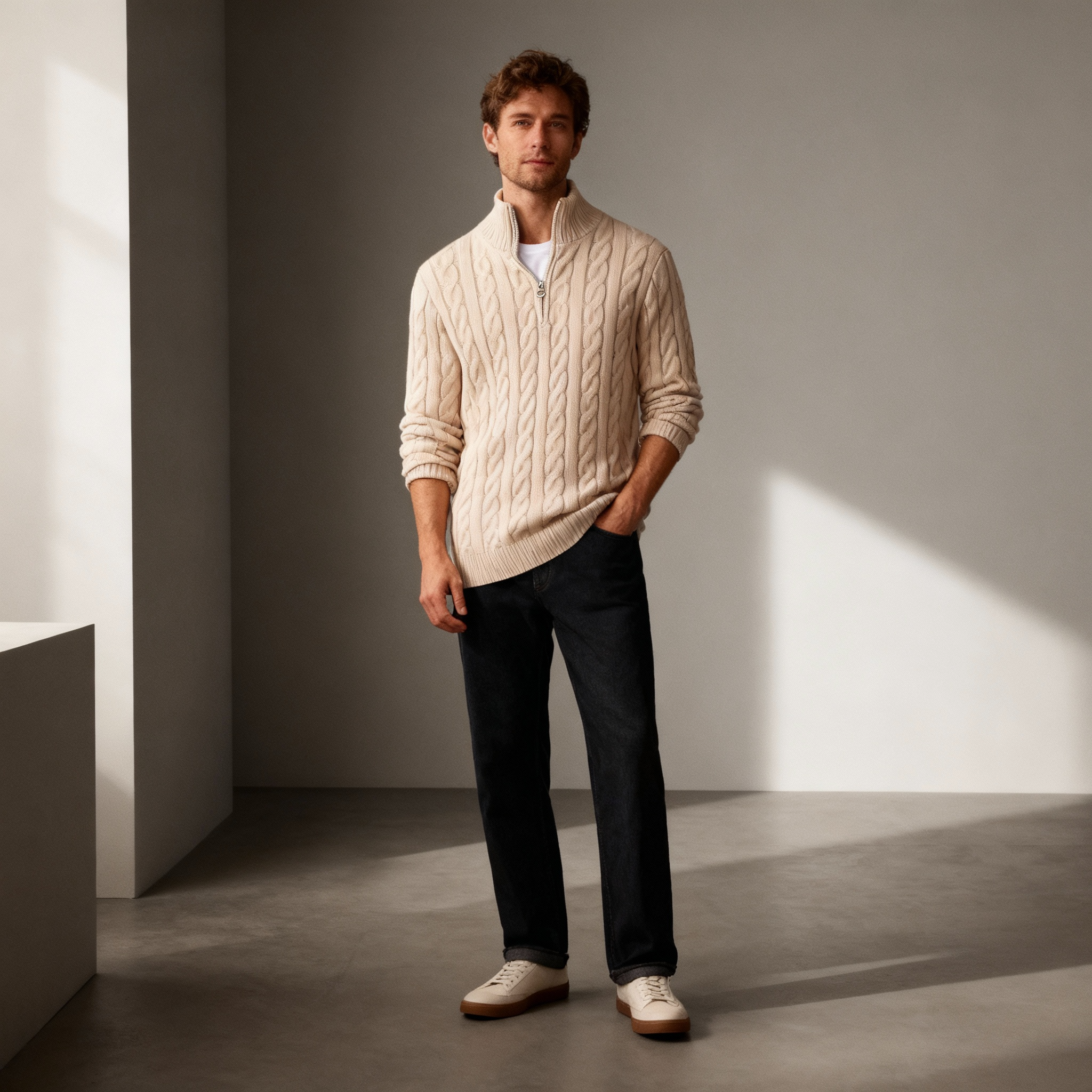 Men’s Casual Knit Sweater – Cable Knit Texture & Warm Everyday Layer