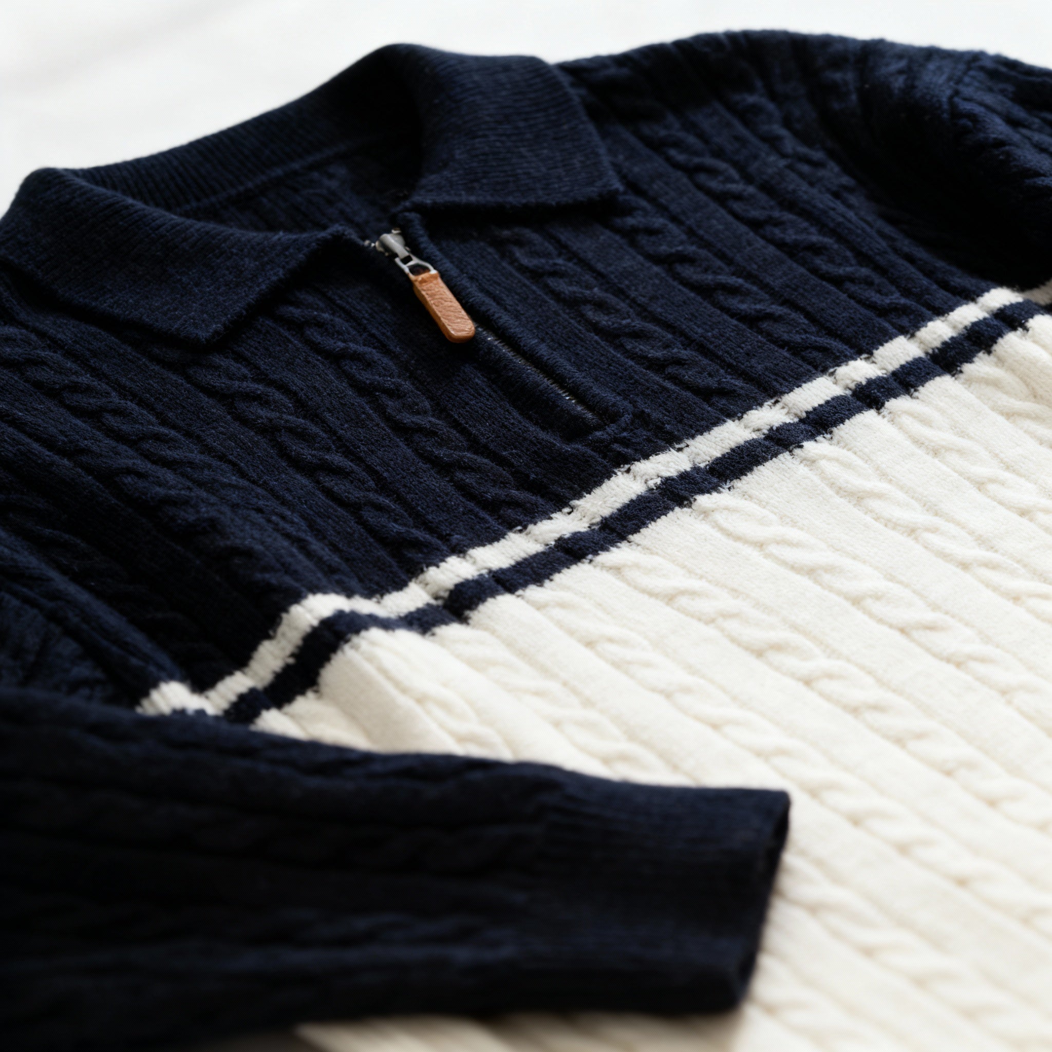 Men’s Multicolored Sweater – Two-Tone Knit Design & Classic Half-Zip Detail