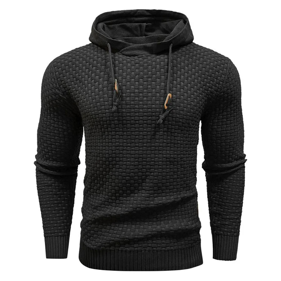 Men's Modern Style Textured Hoodie - Black