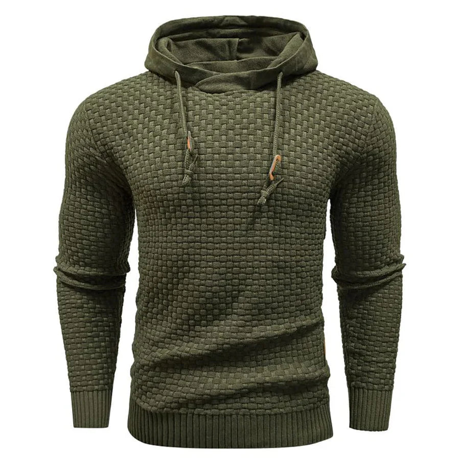 Men's Modern Style Textured Hoodie - Dark Green