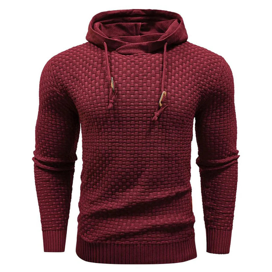 Men's Modern Style Textured Hoodie - Red