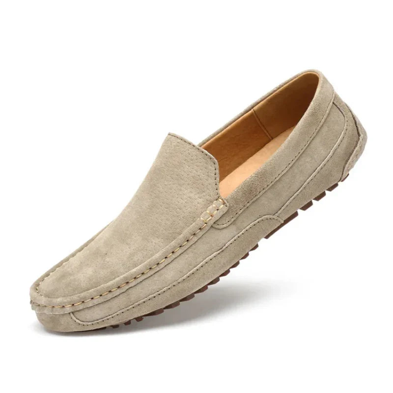 Vintage Style Men’s Suede Loafers - Beige