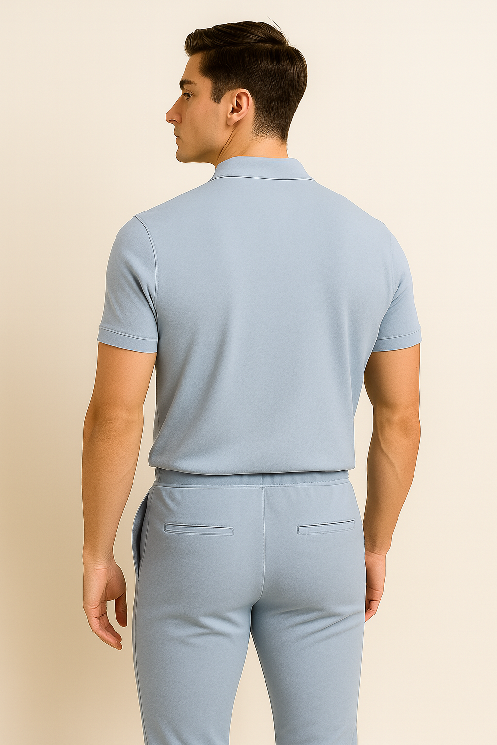 Casual Men's Polo and Trousers Set – Light Blue