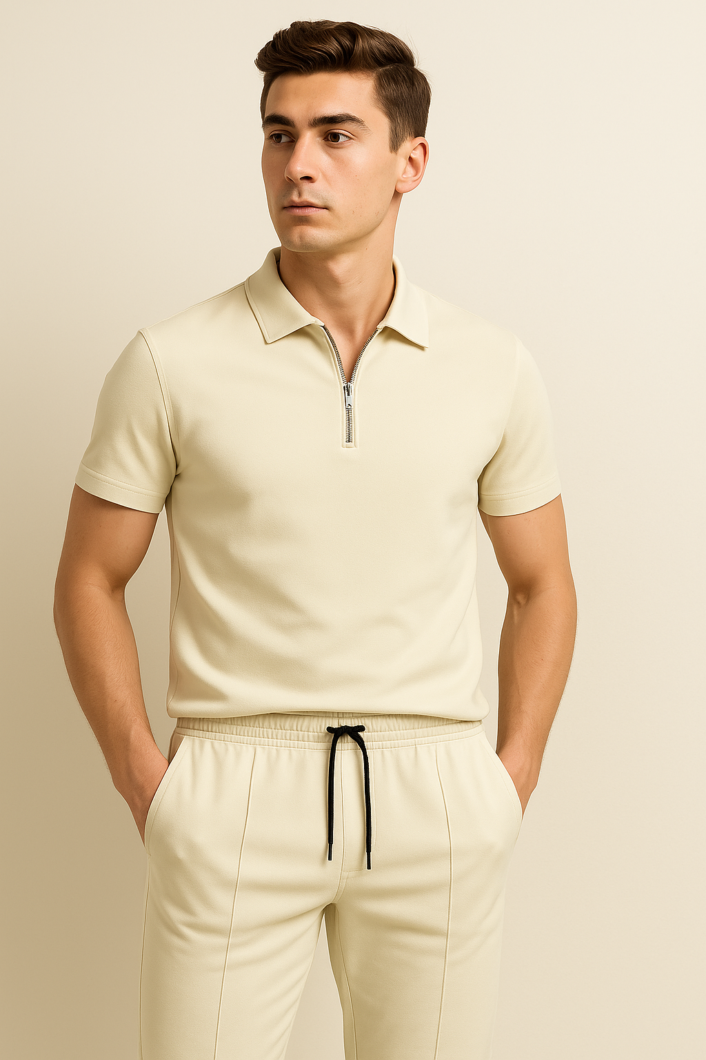 Casual Men's Polo and Trousers Set – Beige