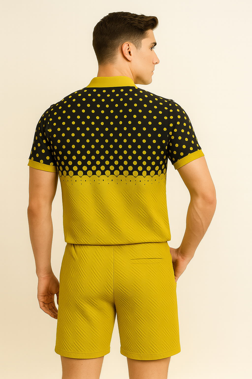 Modern Men's Casual Set with Trendy Print – Black-Yellow