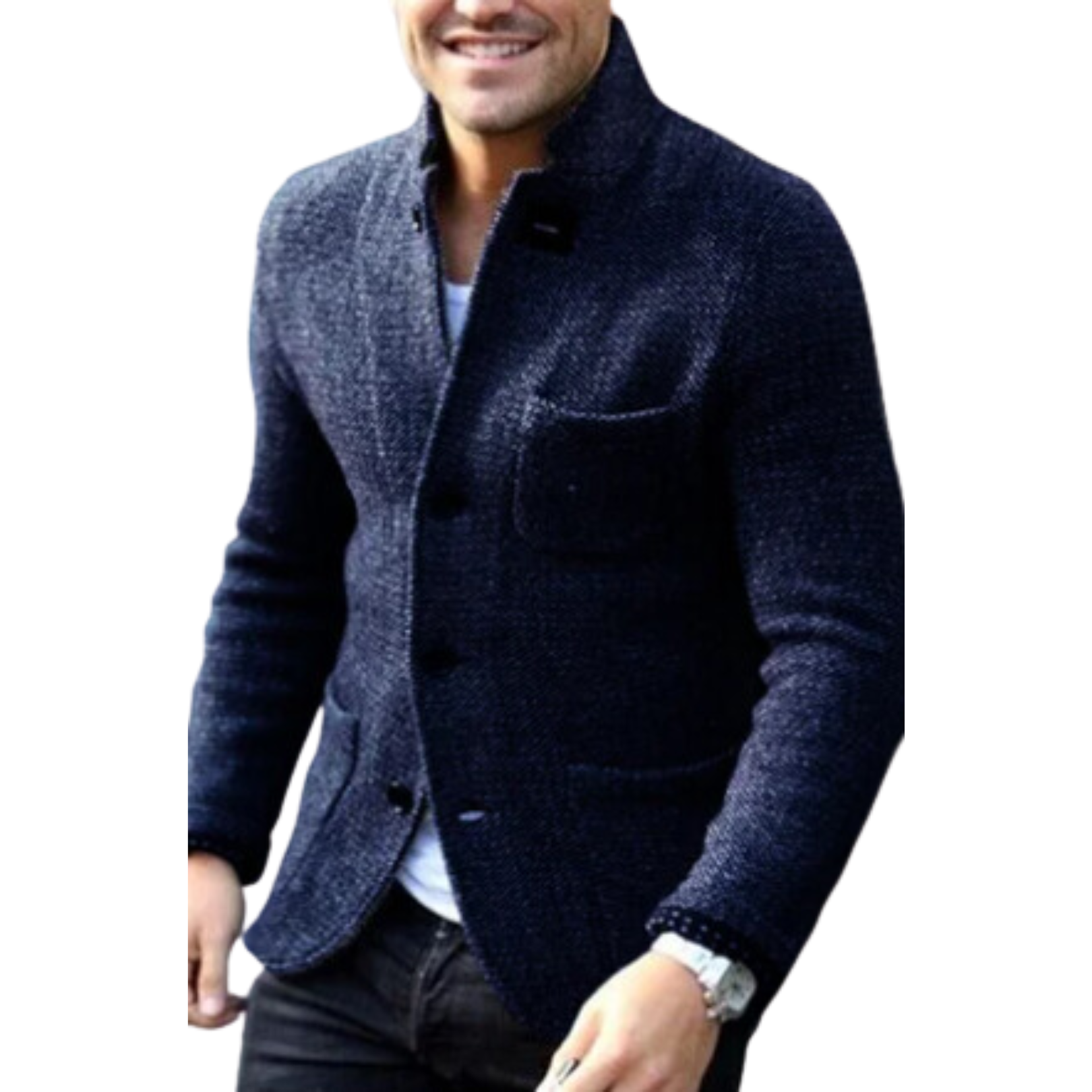 Men's Retro Button-down Cardigan - Marine blue