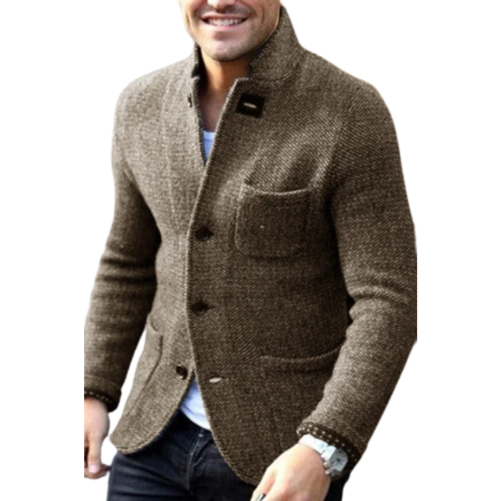 Men's Retro Button-down Cardigan - Khaki