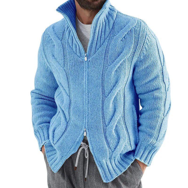 Men's Turtleneck Knitted Cardigan - Blue