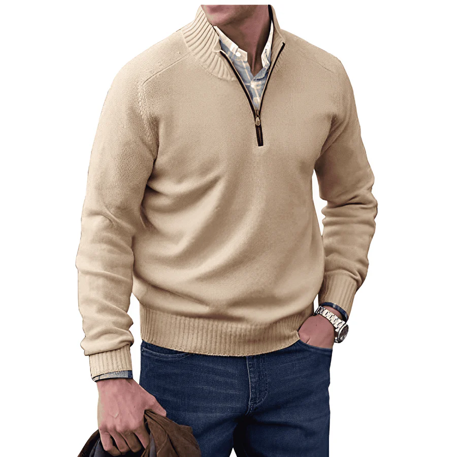 Men's Trendy Smart-Casual Zip-up Sweater - Beige